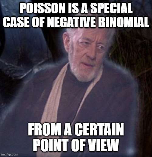 Obi-wan Kenobi reminds us that the Poisson distribution can be thought of as a negative binomial with no overdispersion, so the two models are nested.